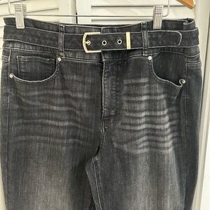 High-Rise Black Washed Skinny Flare Women’s Jeans with Belt